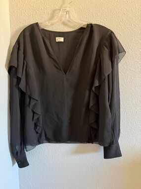 Wilfred Black Ruffle V-Neck Long Sleeve Blouse size xs
